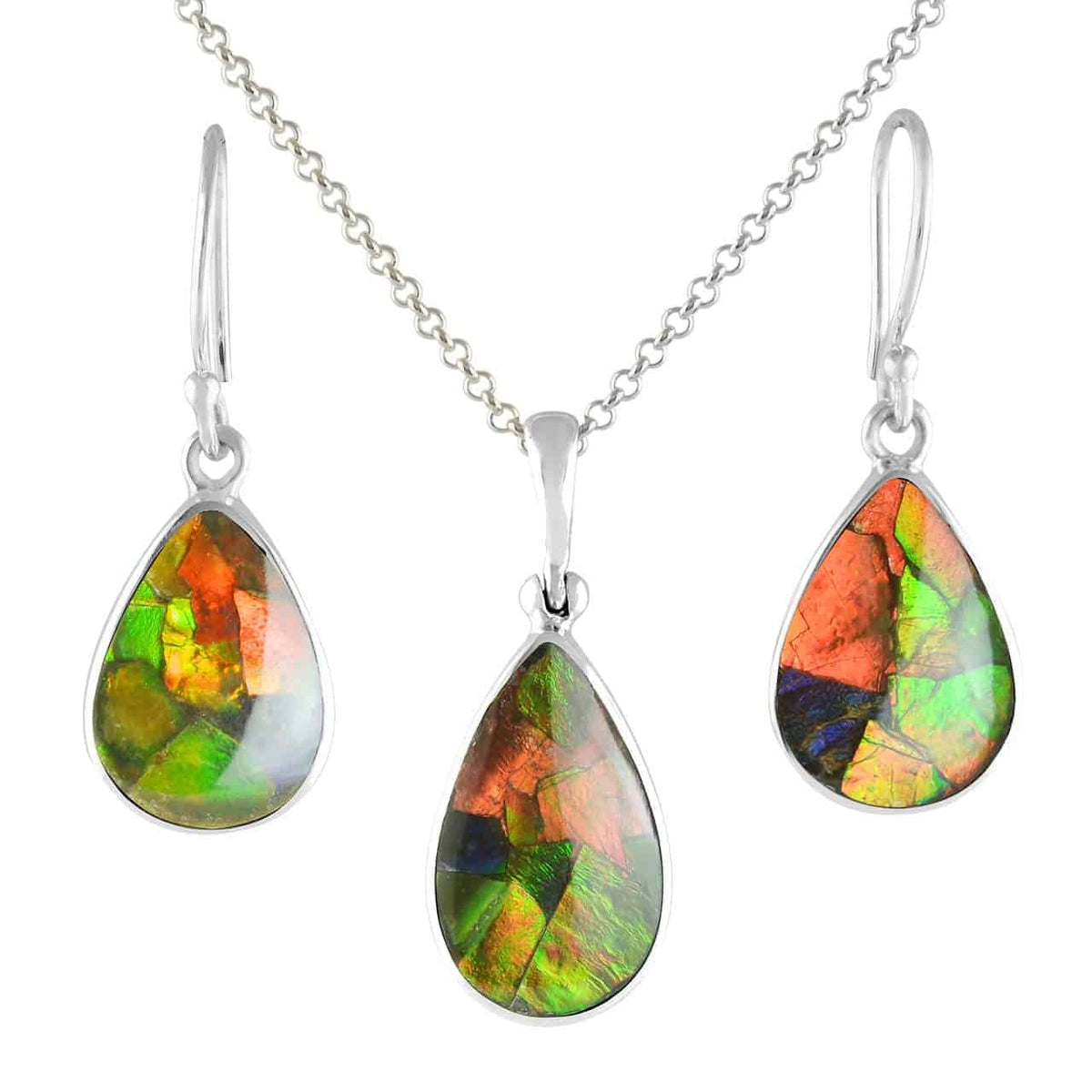 Starborn Ammolite Sterling Silver Pendant and Earring Set -